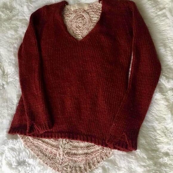 Zara Sweaters - Zara Knit Crochet Back Mohair Wool  blend Burgundy Sweater Small